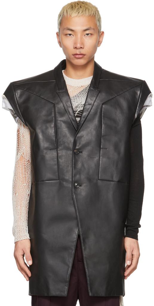 Black Leather Jumbo Tatlin Sleeveless Blazer商品第1张图片规格展示