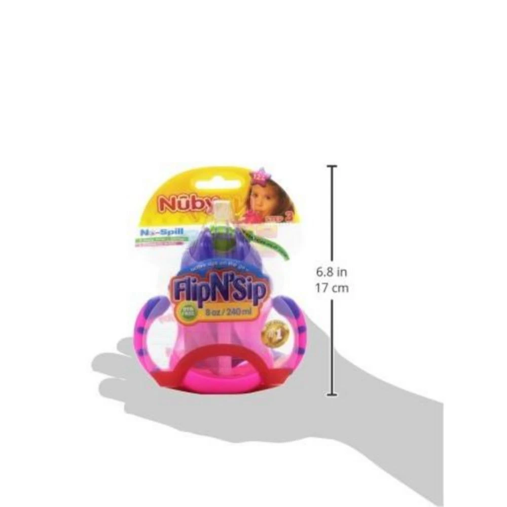 商品Nuby|Two-Handle Flip N' Sip Straw Cup, 8 Ounce, Pink with Purple,价格¥121,第3张图片详细描述