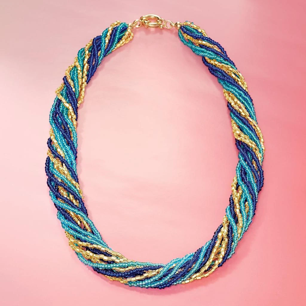 商品Ross-Simons|Ross-Simons Italian Blue and Golden Murano Glass Bead Torsade Necklace With 18kt Gold Over Sterling,价格¥932,第3张图片详细描述