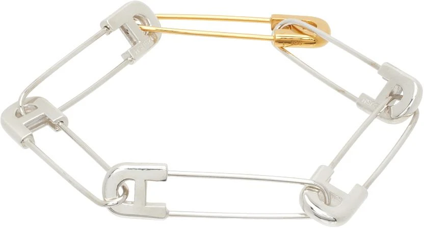 商品Ambush|Silver & Gold 'A' Safety Pin Link Bracelet,价格¥2635,第1张图片