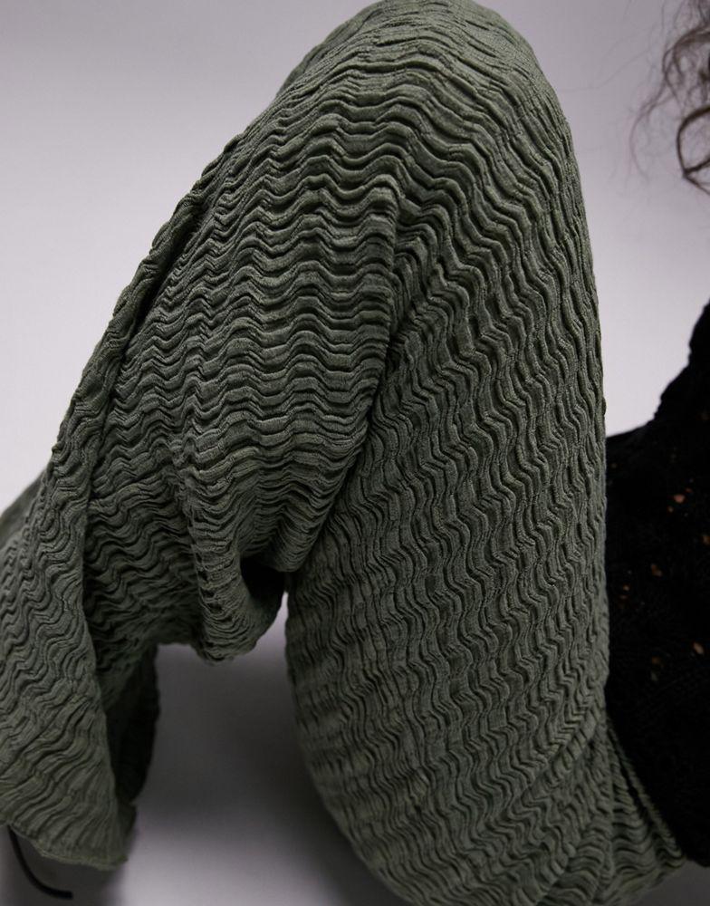 Topshop textured midi skirt in khaki商品第2张图片规格展示