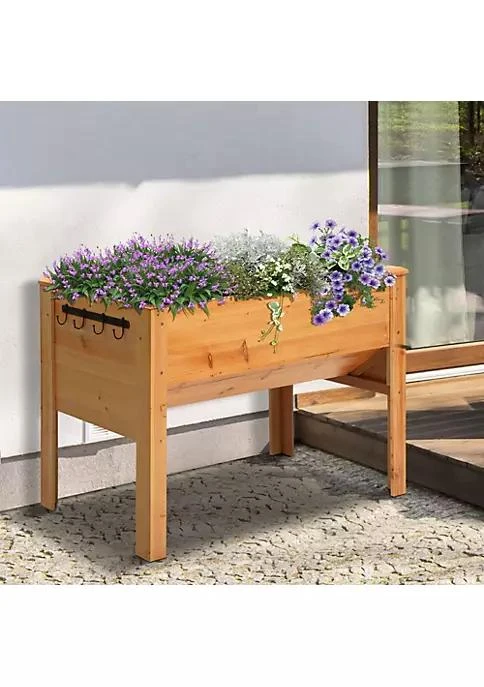 商品Outsunny|48 Fir Wood Raised Garden Bed With Tool Hooks Elevated Planter Box Stand With Unique Funnel Design For Backyard Patio To Grow Vegetables Herbs And Flowers,价格¥1465,第3张图片详细描述