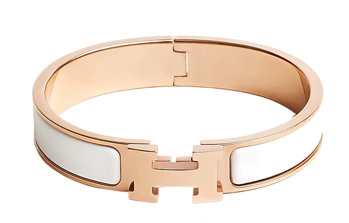 商品[国内直发] Hermes|爱马仕 Clic H标志 珐琅 手镯 女款 玫瑰金色/白色,价格¥7457,第1张图片