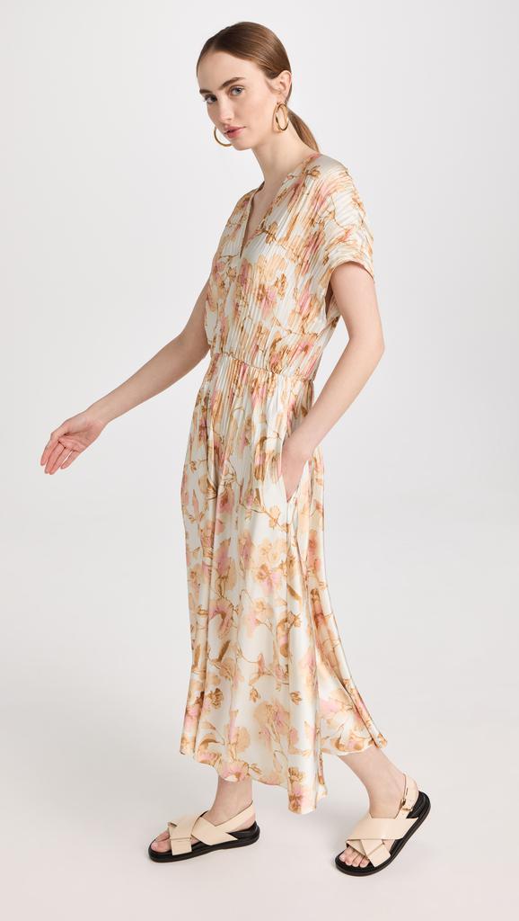 Floral Crushed 盖袖 V 领连衣裙商品第3张图片规格展示
