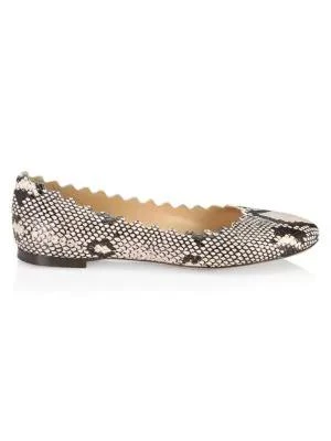 商品Chloé|Lauren Python-Embossed Leather Ballet Flats,价格¥1994,第1张图片详细描述