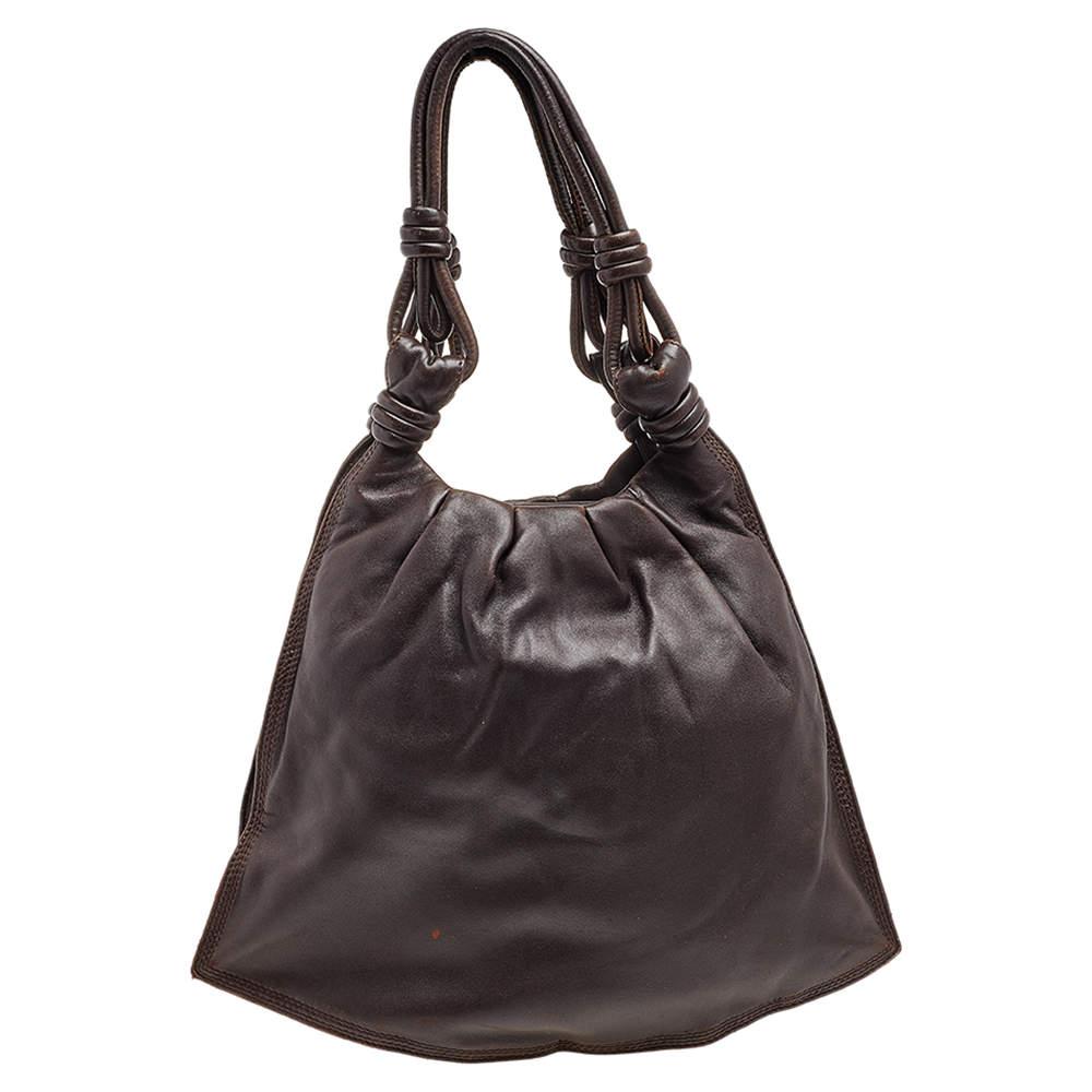 Loewe Dark Brown Leather Flamenco Knot Hobo商品第4张图片规格展示