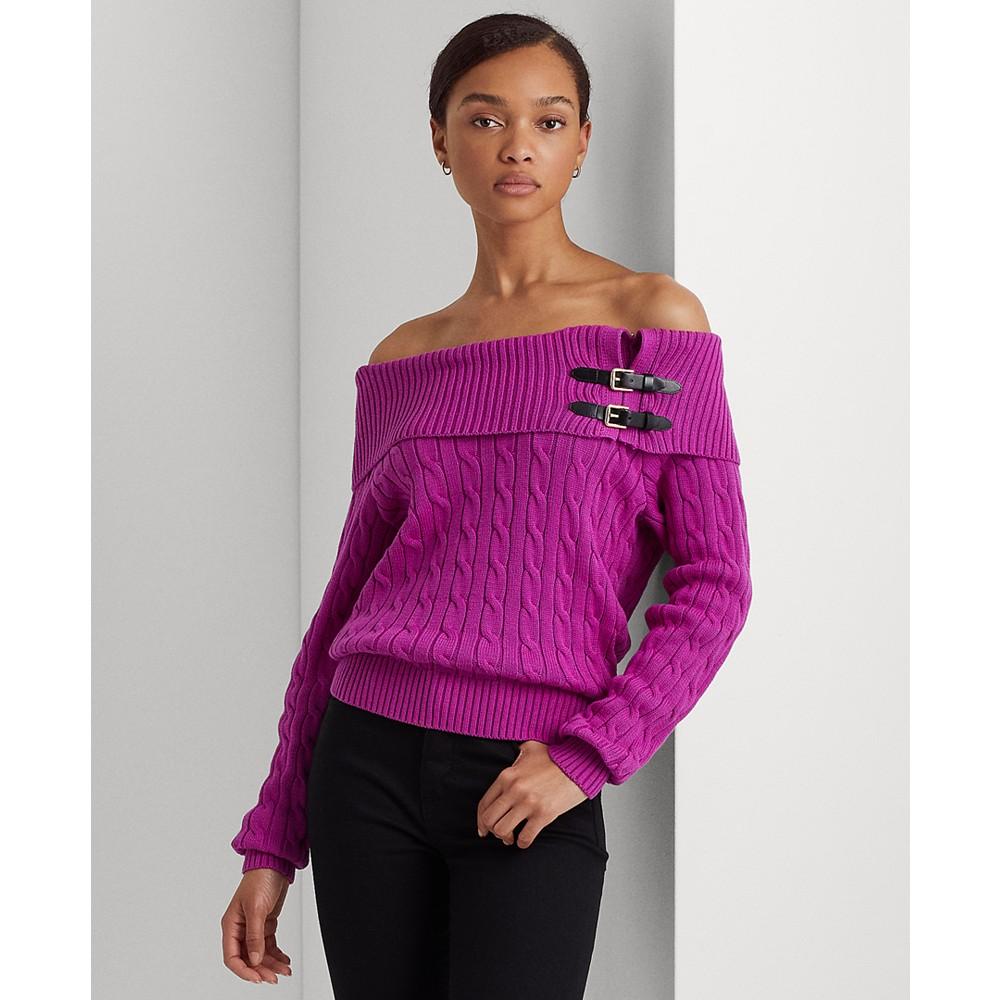 Women's Off-the-Shoulder Cable-Knit Sweater商品第1张图片规格展示