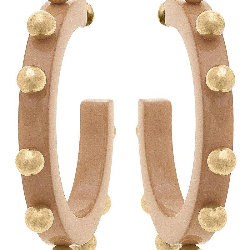 商品Canvas Style|Kelley Studded Metal and Resin Hoop Earrings In Cocoa,价格¥242,第1张图片