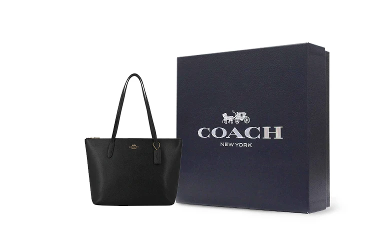 商品[国内直发] Coach|蔻驰 Zip Top Tote 30 纯色简约 皮革 托特包Tote包购物袋手提单肩包 大号 女款 纯黑色,价格¥1594,第8张图片详细描述