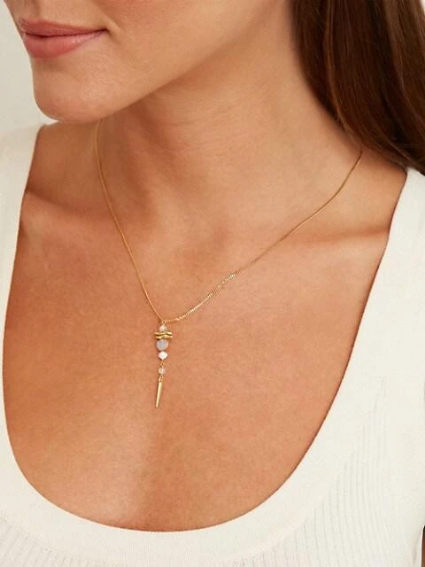商品Chan Luu|18K Gold-Plated & Multi-Stone Linear Pendant Necklace,价格¥685,第3张图片详细描述