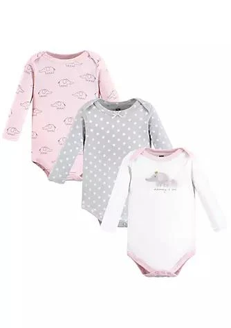 商品Hudson|Baby Hudson Baby Infant Girl Cotton Long Sleeve Bodysuits Pink Gray Elephant 3 Pack,价格¥112,第1张图片