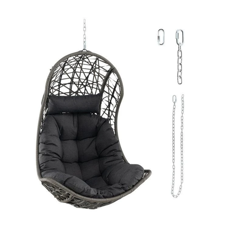 商品Hivvago|Hanging Egg Chair PE Rattan Swing Hammock Chair with Soft Pillow and Cushion-Gray,价格¥2150,第1张图片