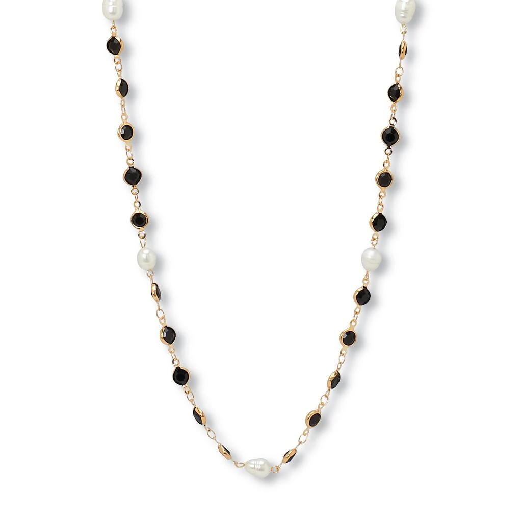 商品Palm Beach Jewelry|Black Crystal and Pearl Gold Ion-Plated Stainless Steel Long Necklace, 40 Inches,价格¥391,第1张图片