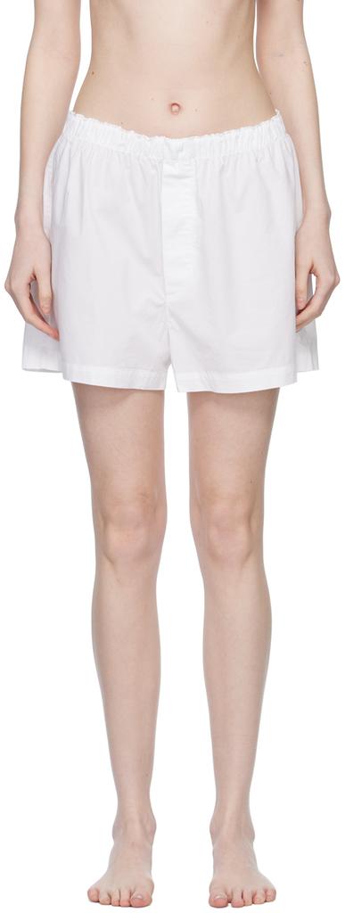 White Poplin Sleep Cotton Pyjama Shorts商品第1张图片规格展示