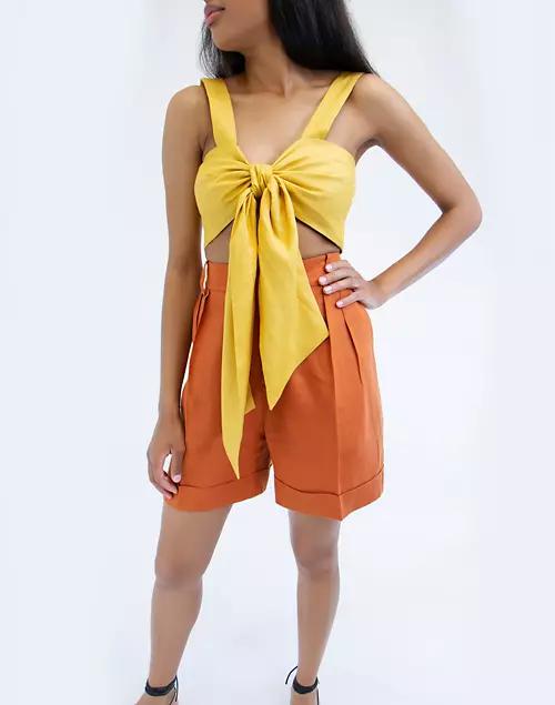 CHEN BURKETT NEW YORK Linen Shorts Orange商品第2张图片规格展示