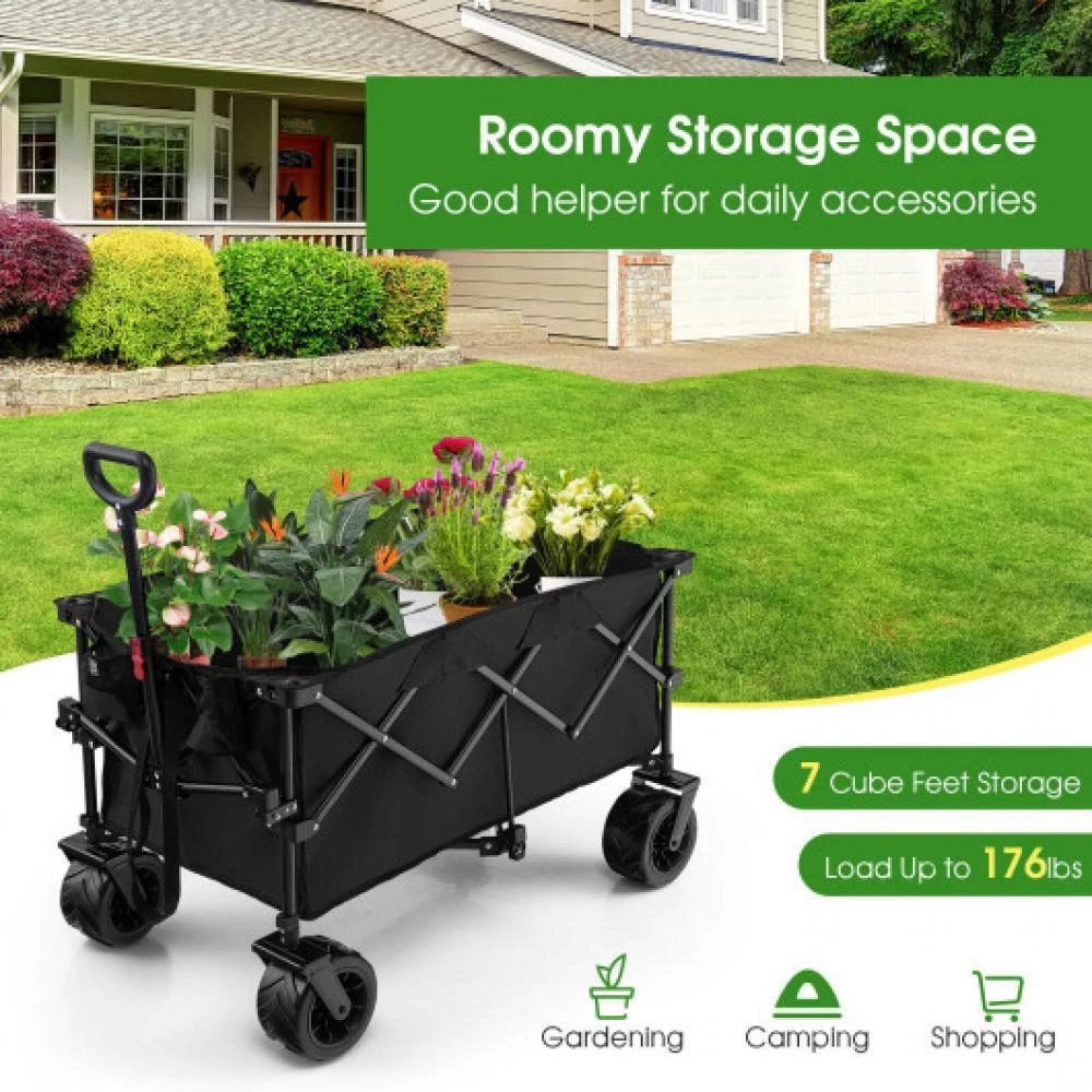 商品Hivvago|Folding Utility Garden Cart with Wide Wheels and Adjustable Handle-Black,价格¥1548,第5张图片详细描述