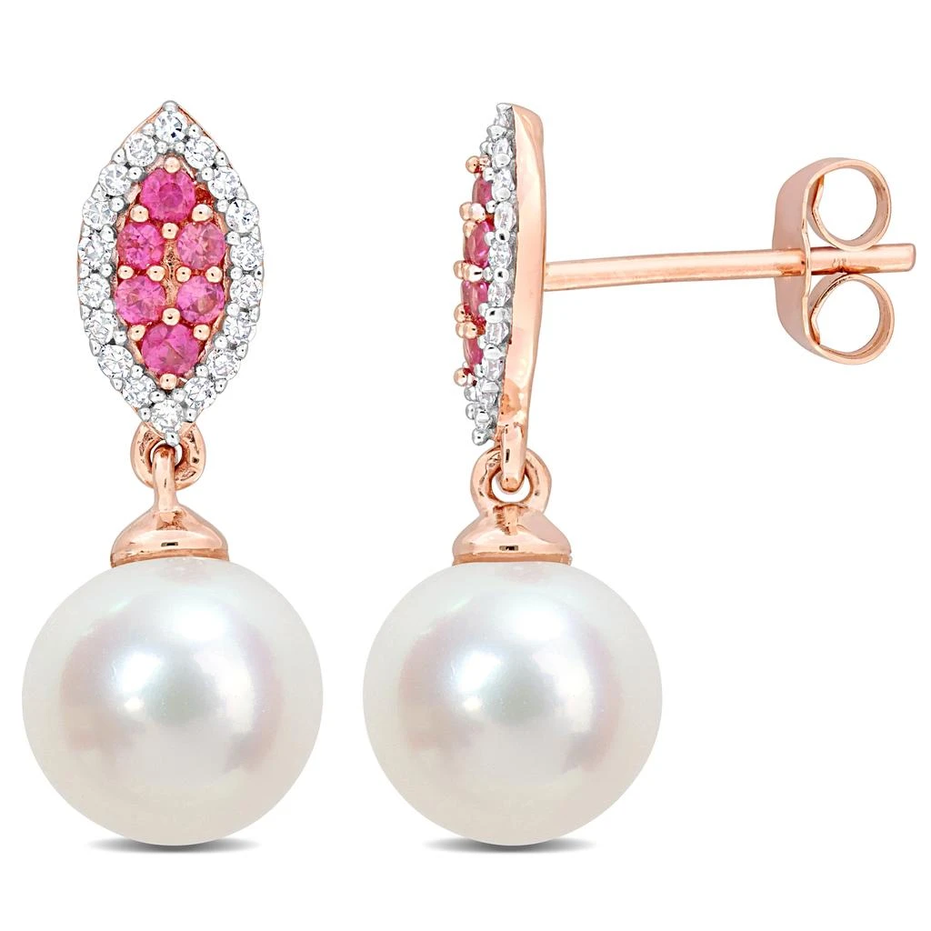 商品Mimi & Max|Mimi & Max 8mm Cultured Freshwater Pearl 1/7ct TDW Diamond & Pink Sapphire Marquise Earrings 14k Rose Gold,价格¥2609,第1张图片