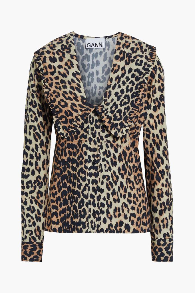Ruffle-trimmed leopard-print organic cotton-poplin blouse商品第1张图片规格展示