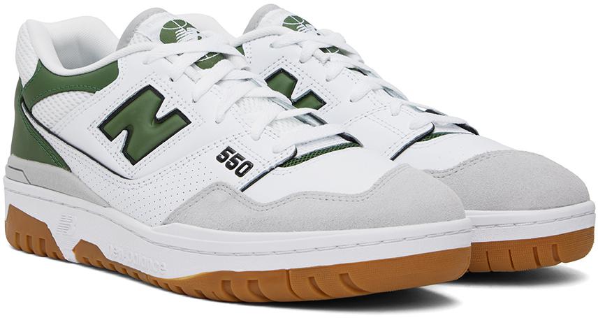 New Balance White & Green 550 Sneakers - Men display picture 1