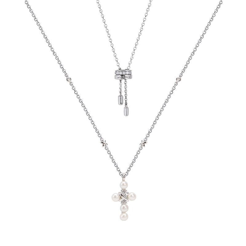 珍珠系列 十字架 圆环项链女款银白色（香港仓发货）商品第1张图片规格展示