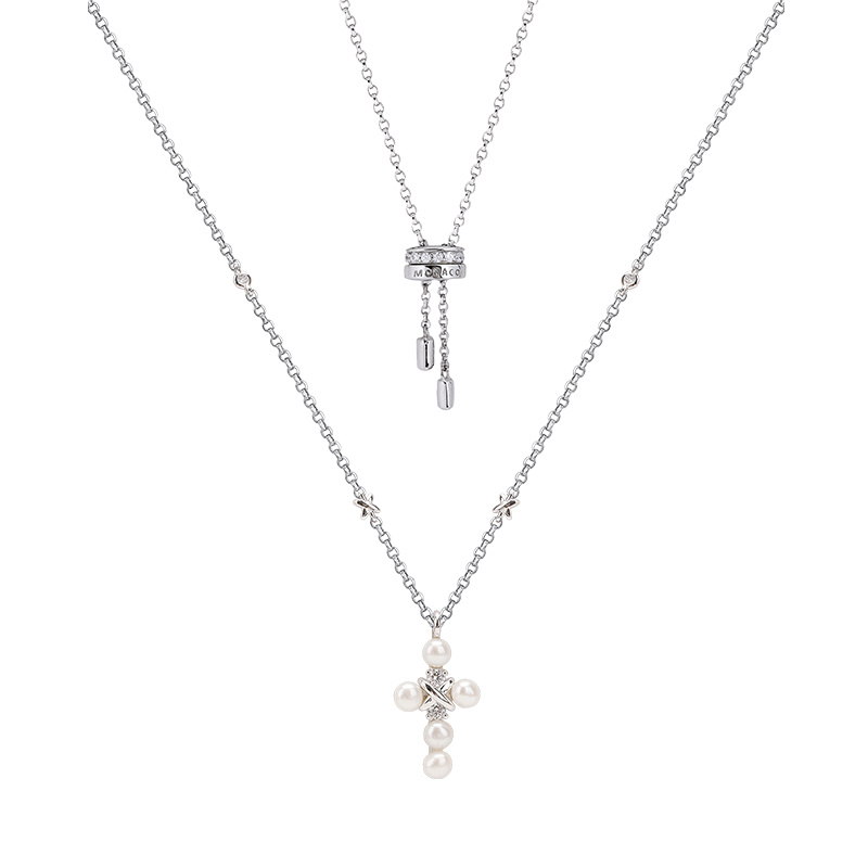 商品apm Monaco|珍珠系列 十字架 圆环项链女款银白色（香港仓发货）,价格¥812,第1张图片