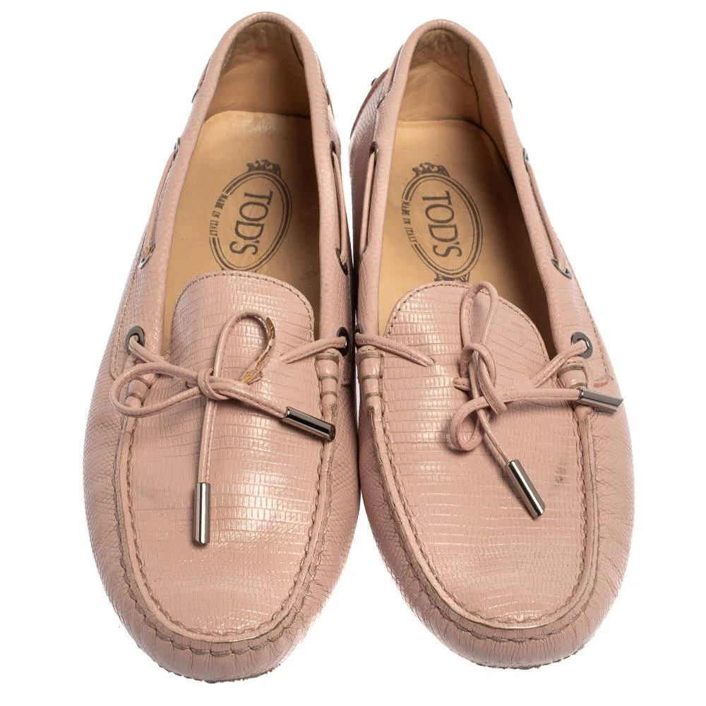 商品[二手商品] Tod's|Tod's Pink Lizard Embossed Leather Slip On  Loafers Size 41,价格¥1588,第3张图片详细描述