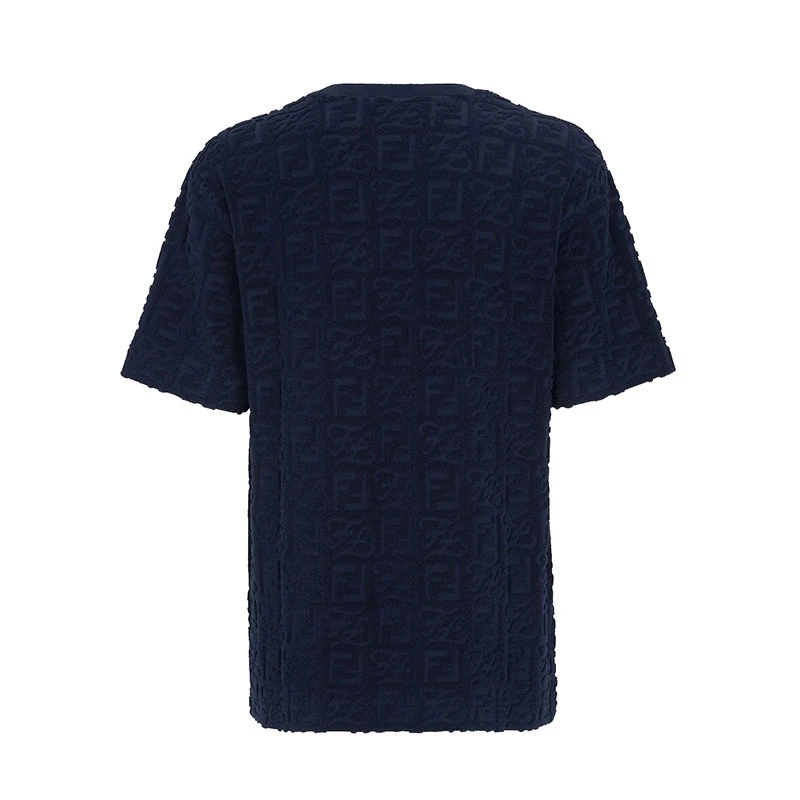 商品Fendi|【预售3-7天】FENDI/芬迪  男士蓝色棉质混纺毛圈效果老花图案短袖T恤FY0936A9RKF0QG3,价格¥5245,第4张图片详细描述
