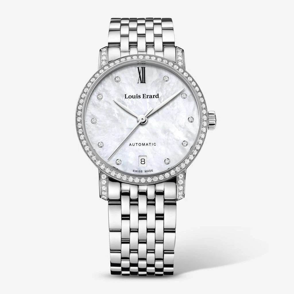 商品Louis Erard|Louis Erard Excellence Diamond White Mother of Pearl Dial Stainless Steel Ladies Automatic Watch 68235FS14.BMA34,价格¥13472,第1张图片