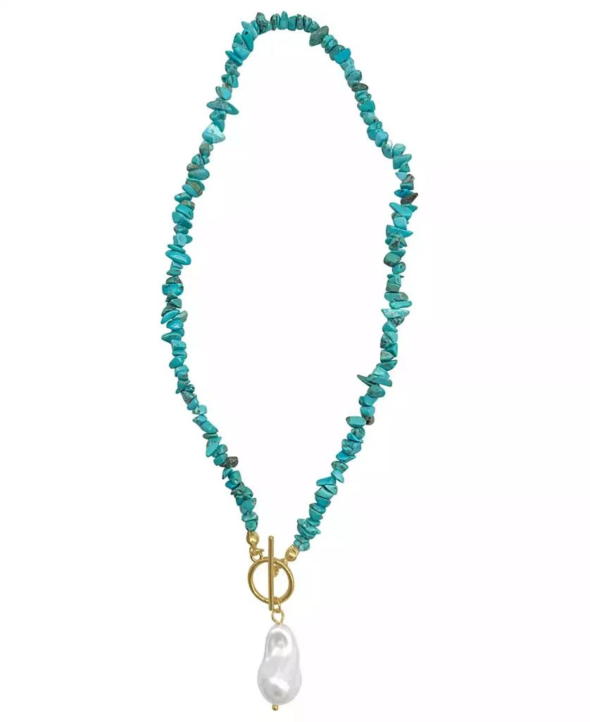 商品ADORNIA|17" Multi Shape Faux Turquoise Stone Toggle 14K Gold Plated Necklace with Imitation Pearl Pendant,价格¥227,第2张图片详细描述