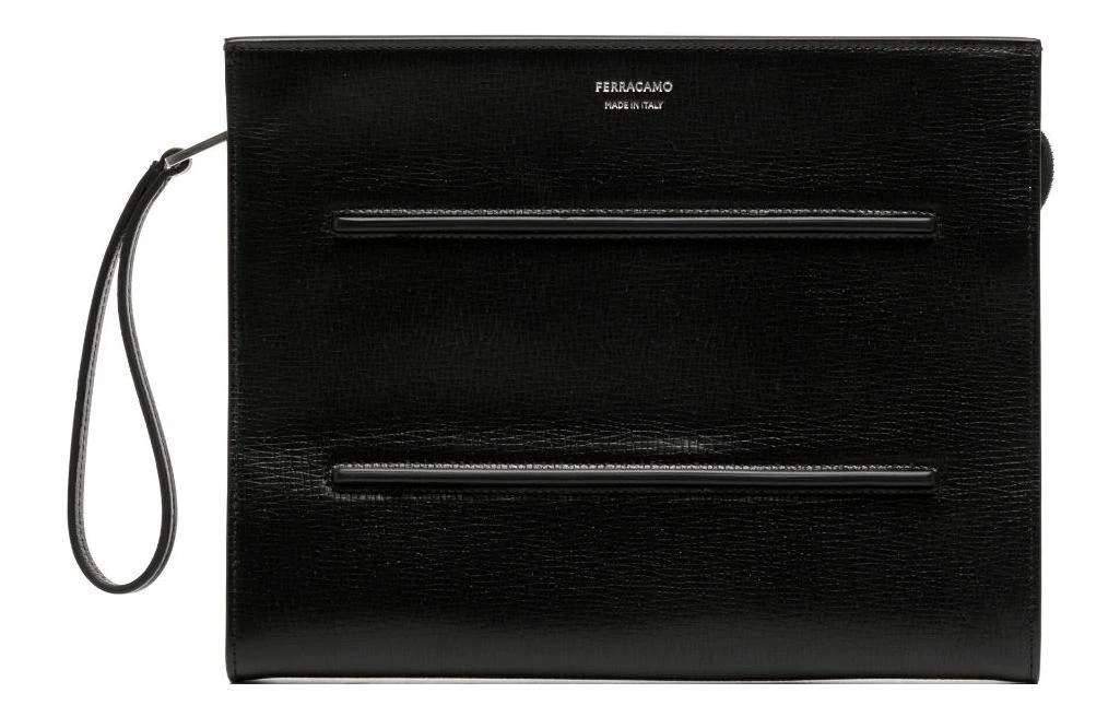 商品[国内直发] Salvatore Ferragamo|FERRAGAMO菲拉格慕 Logo印花便携拉链开合 小牛皮 手拿包 男款 黑色,价格¥2630,第1张图片