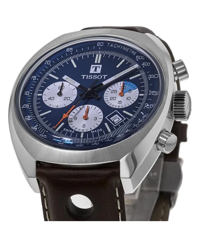 商品Tissot|Tissot Heritage 1973 Chronograph Blue Leather Strap Men's Watch T124.427.16.041.00,价格¥14241,第3张图片详细描述