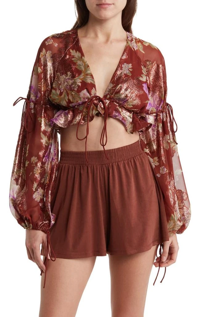 商品ASOS|Long Sleeve Jacquard Chiffon Crop Top,价格¥116,第1张图片