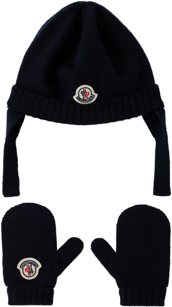 商品Moncler|Baby Navy Rib Beanie & Mittens Set,价格¥3039,第1张图片