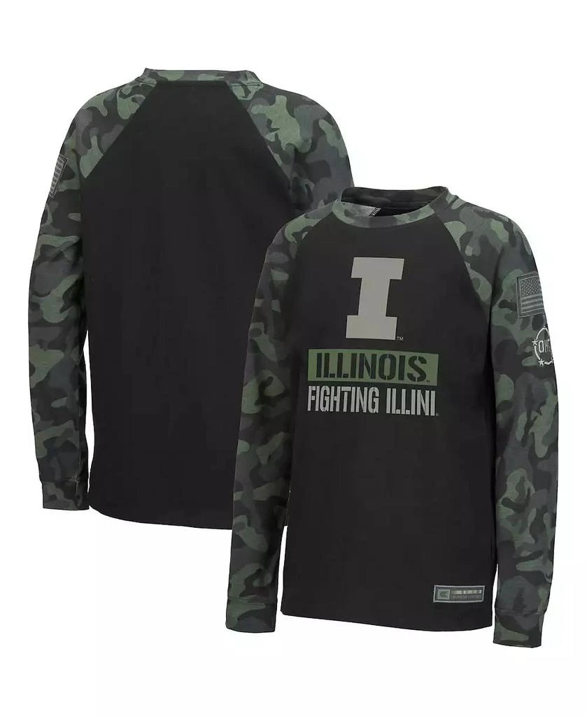 商品Colosseum|Big Boys Black, Camo Illinois Fighting Illini OHT Military-Inspired Appreciation Raglan Long Sleeve T-shirt,价格¥271,第1张图片