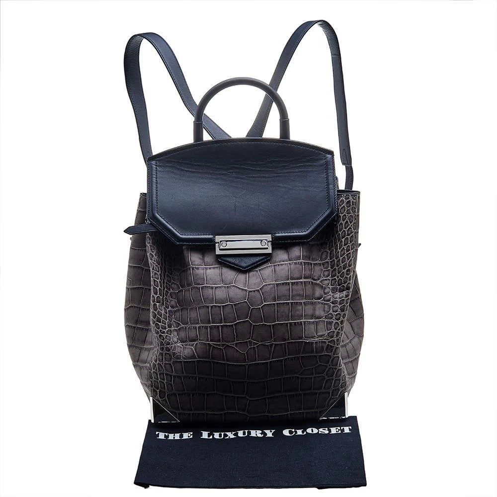 Alexander Wang Grey Croc Embossed Leather Prisma Drawstring Backpack 商品