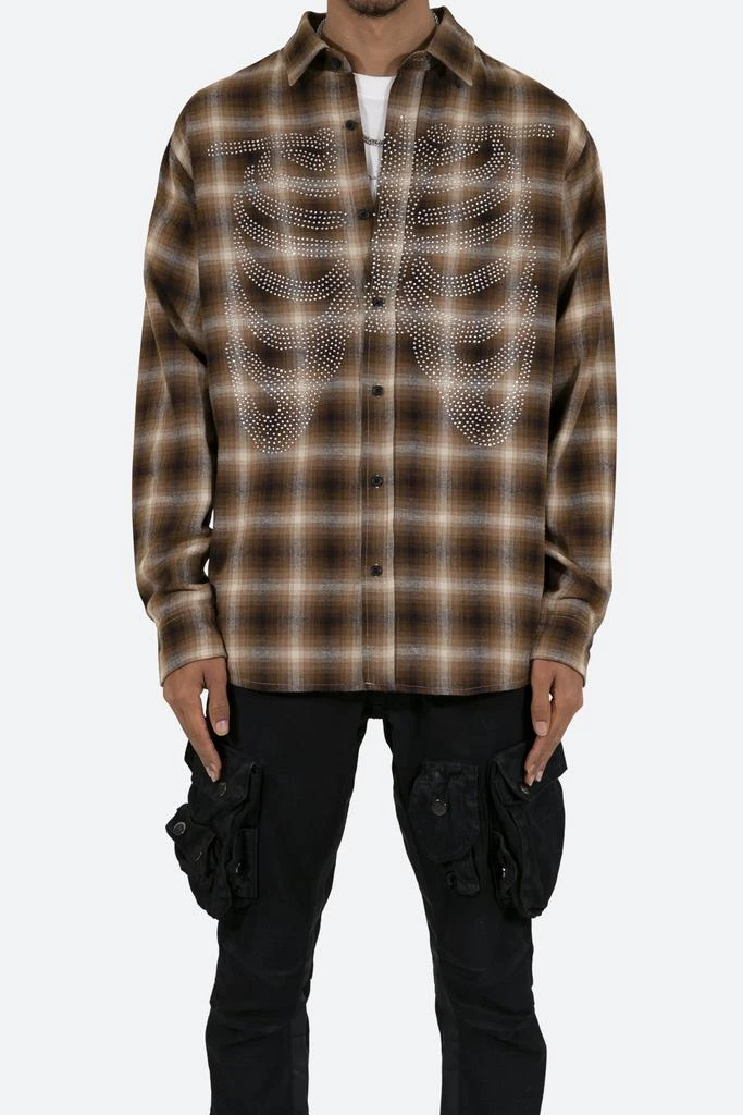 商品MNML|Rhinestone Skeleton Flannel Shirt - Brown,价格¥336,第1张图片