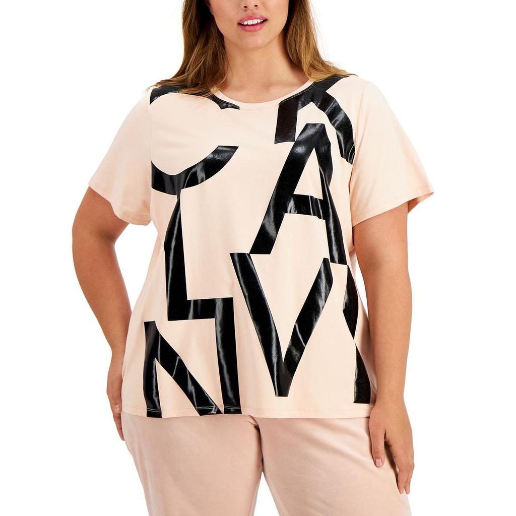 Calvin Klein Womens Plus     Cotton Blend Short Sleeve Graphic T-Shirt商品第1张图片规格展示