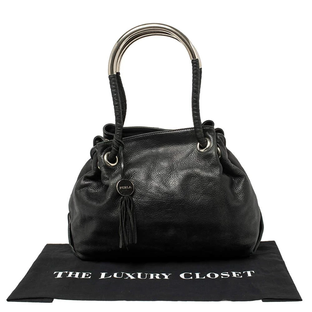 Furla Black Leather Drawstring Metal Handle Shoulder Bag 商品