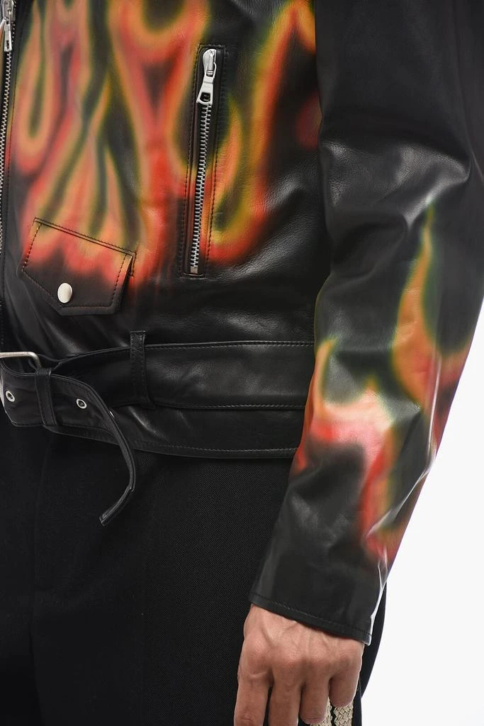 商品Palm Angels|Palm Angels Leather BURNING Biker Jacket with Flames Motif,价格¥13881,第3张图片详细描述