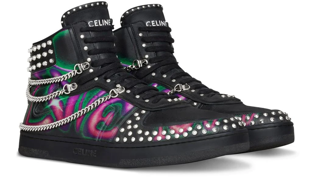 商品Celine|Ct-01 "z" trainer high top sneaker with chains and studs in printed calfskin "hate to love you",价格¥5447,第2张图片详细描述