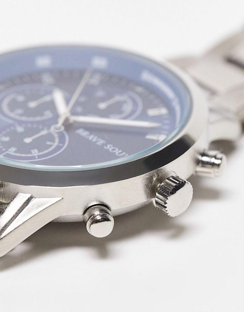 商品Brave Soul|Brave Soul multi-dial chunky strap watch in silver and blue,价格¥166,第5张图片详细描述