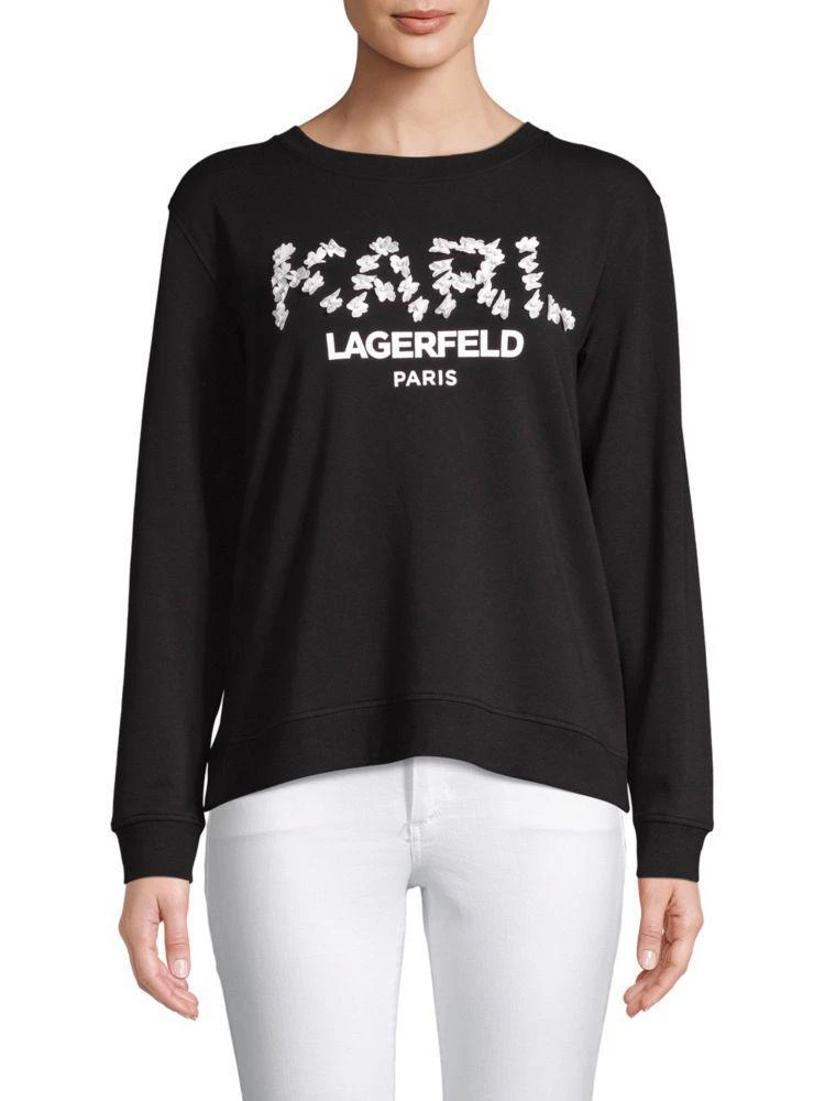 商品Karl Lagerfeld Paris|Floral Wordmark Chambray Sweater,价格¥188,第1张图片