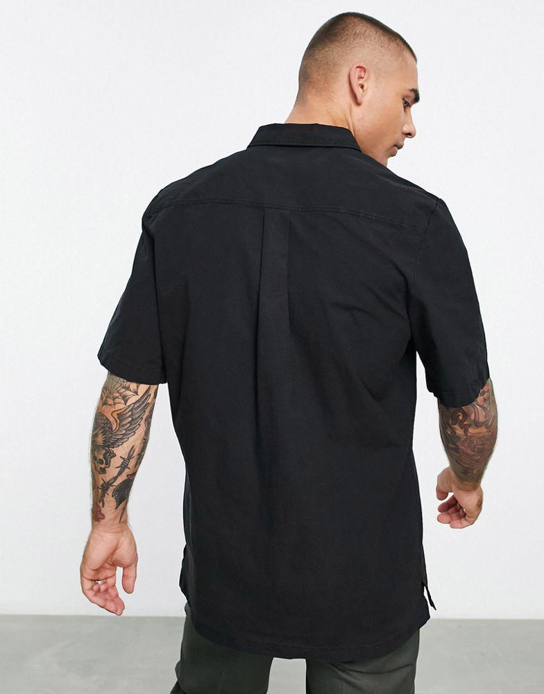 Hugo Elpy relaxed cotton short sleeve shirt in black商品第4张图片规格展示