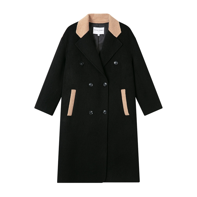 Teagan黑色摩登双排扣法式百搭羊毛大衣 | Teagan Wool Coat - Black & Camel商品第5张图片规格展示