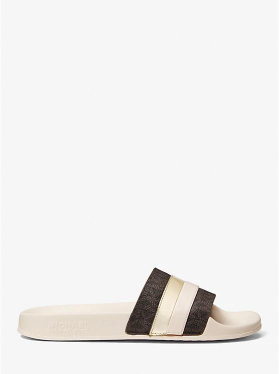 商品Michael Kors|Brandy Metallic Striped Logo Slide Sandal,价格¥368,第2张图片详细描述