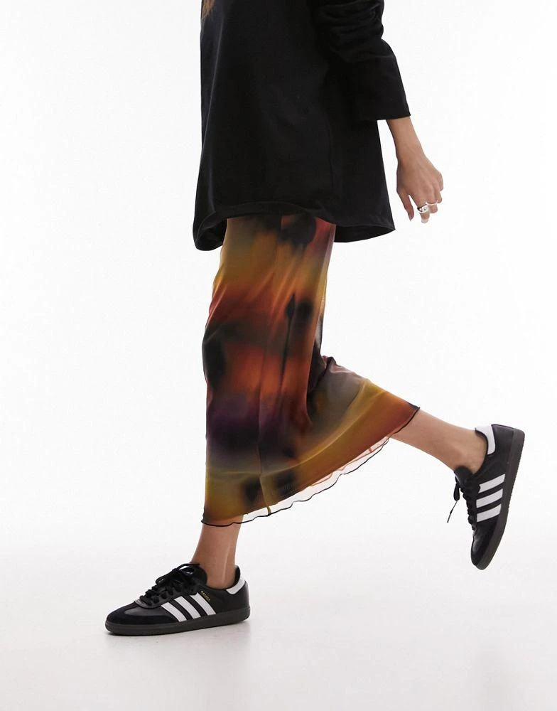 商品Topshop|Topshop jersey mesh maxi skirt with tie waist detail in abstract tie-dye,价格¥211,第1张图片