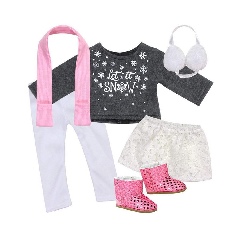 商品Teamson Kids|- 18" Doll - "Let It Snow" Sweater, Lace Skirt, Leggings, Earmuffs, Pocket Scarf Ewe Boots Set, 6 Piece,价格¥159,第1张图片