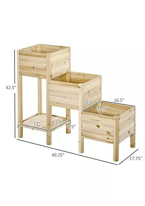 商品Outsunny|49 X 18 X 43 3 Tier Raised Garden Bed W  Storage Shelf Outdoor Wood Elevated Planter Box Kit Freestanding Wooden Plant Stand For Vegetables Herb And Flowers,价格¥1188,第4张图片详细描述