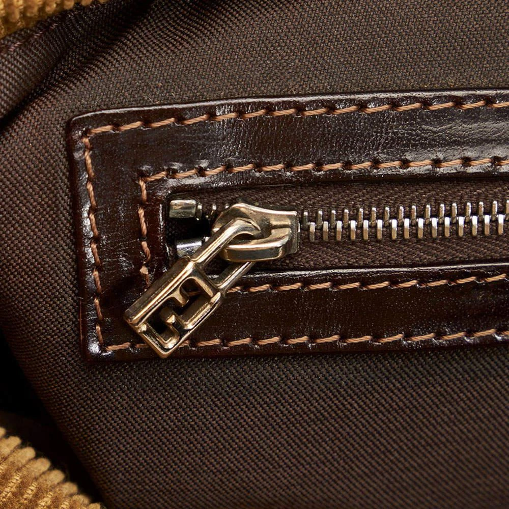 Fendi Brown Leather Fabric Corduroy Top Handle Bag 商品