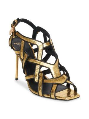 商品Balmain|Urania Crinkle Metallic Leather Sandals,价格¥3650,第2张图片详细描述